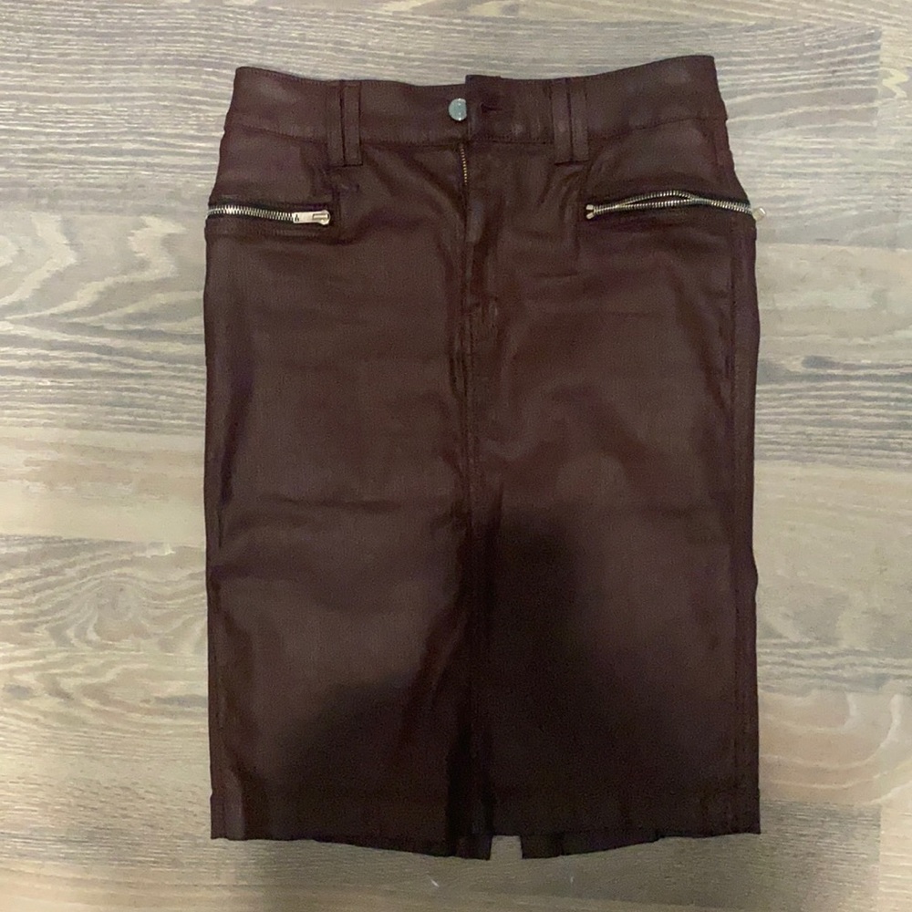 Whoa! Size 27, 7 for All Mankind burgundy pleather skirt that I’m too old for!